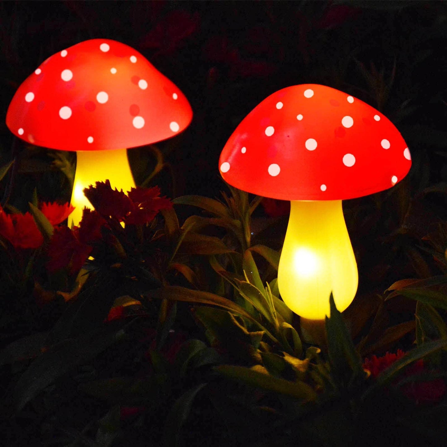 Abkshine New Upgraded Waterproof Solar Mushroom Lights Outdoor Decor, 8 Modes for Garden Pathway Landscape Yard Easter Pathway Halloween Xmas Decorations, Set of 6 Red