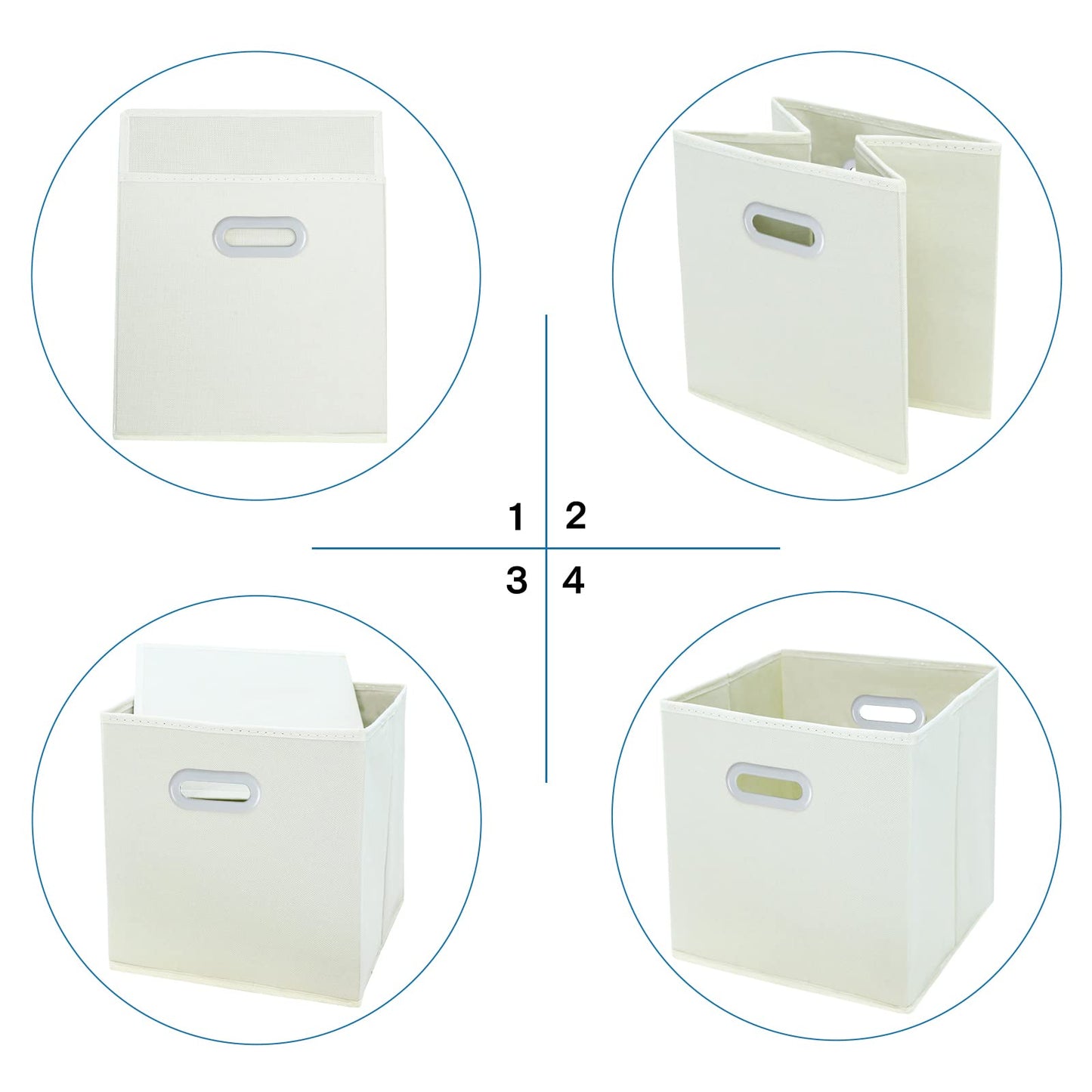 STOREONE Fabric Storage Bins Cubes Baskets Containers-(11X11X11) with Dual Handles Cube Storage Organizer Bins for Shelf Closet, Bedroom Organizers, Foldable Set of 3 (Creamy- White )