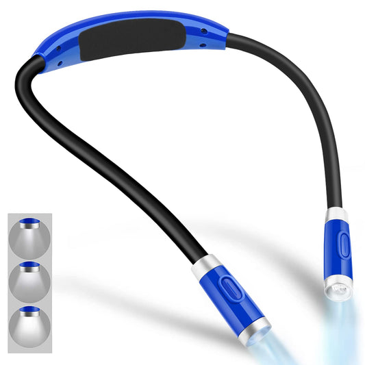 Vekkia Rechargeable LED Neck Reading Light, Book Lights for Reading in Bed, 3 Brightness Levels, Flexible Soft Silicone Arms Comfortable Wear, Long Lasting. Great for Readers, Craft & Knitting