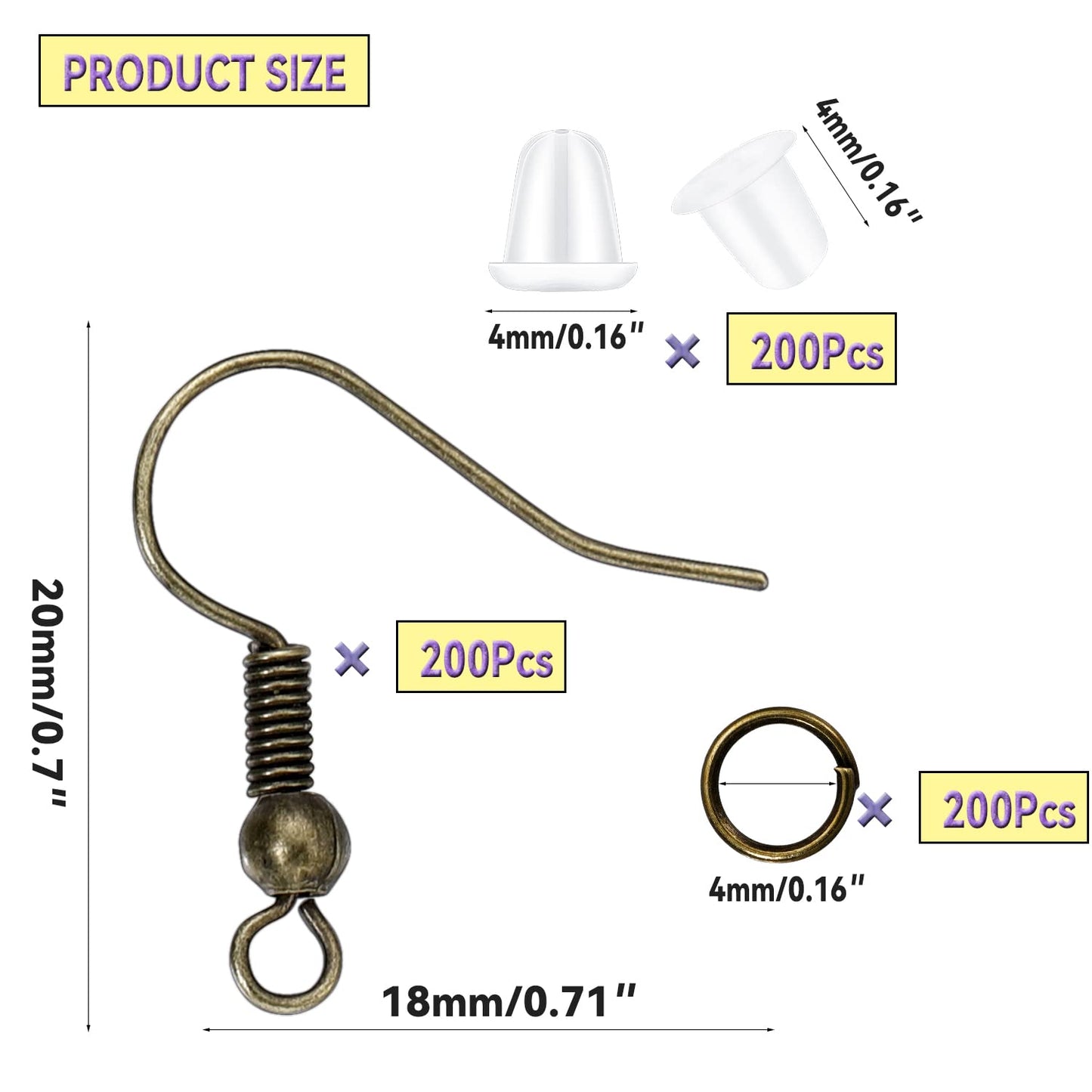 600Pcs Hypoallergenic Earring Hooks, Antique Bronze Earring Making Kit, Supplies with Earring Backs and Jump Rings for Jewelry Making (Bronze)