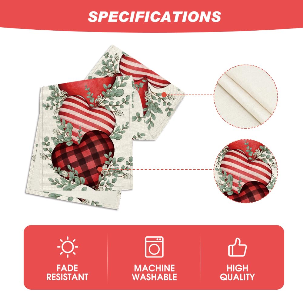 Artoid Mode Eucalyptus Hearts Valentine's Day Table Runner, Holiday Kitchen Dining Table Decoration for Home Party Indoor 13x72 Inch