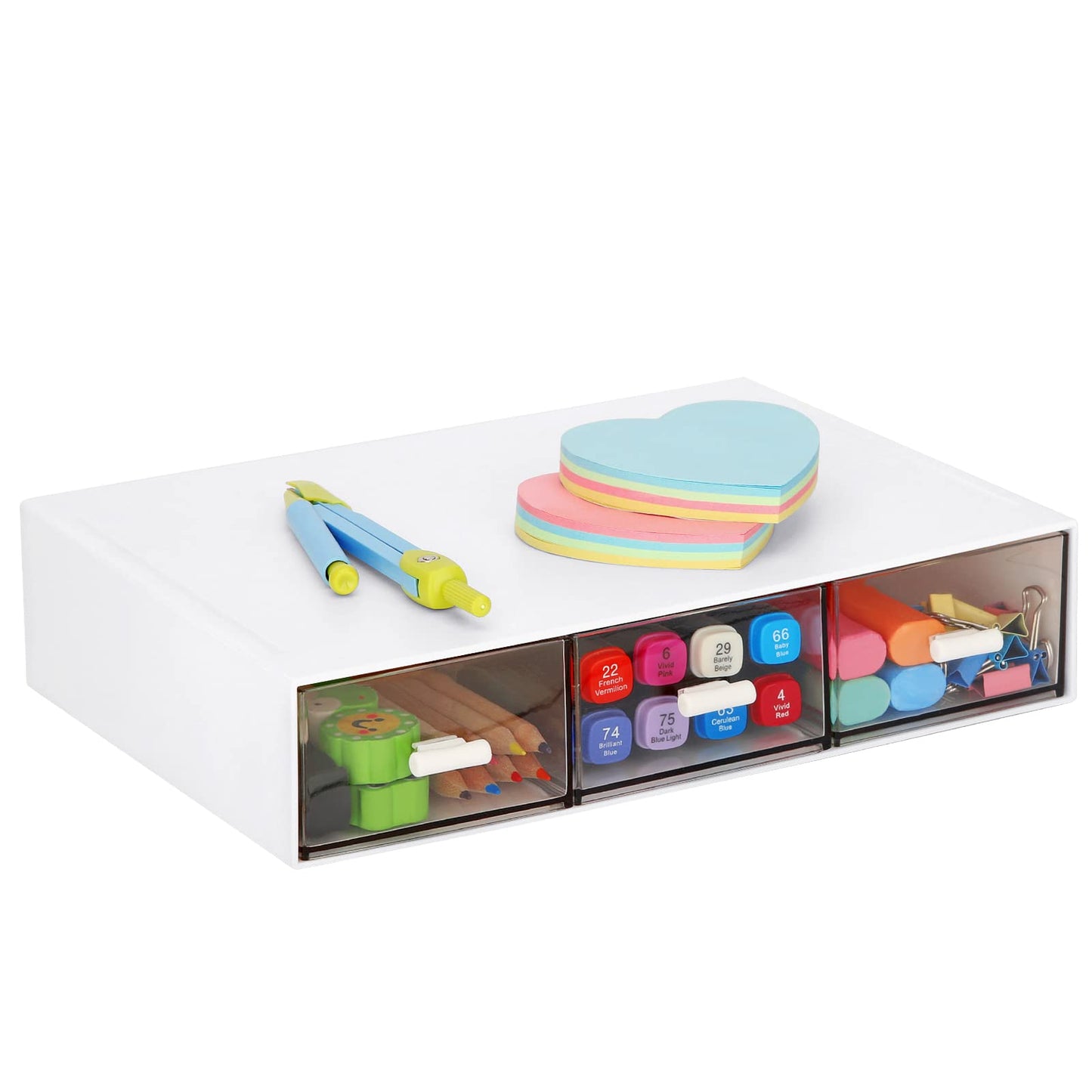 Stackable Desk Organizer, Plastic Storage Drawer for Office School Home Makeup, Pen Pencils Markers Stationery Supplies Organizers (White -3 Draws)