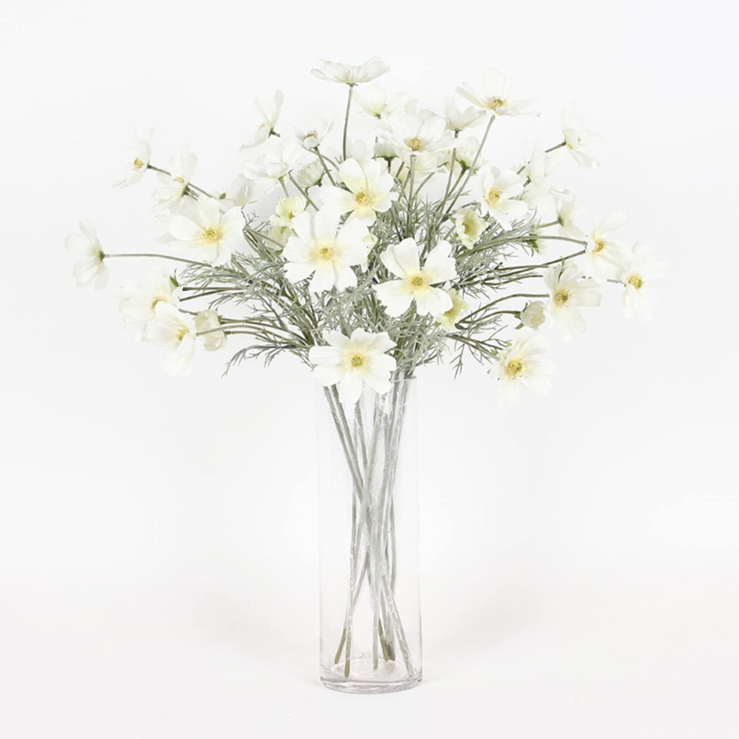 2 Pcs Artificial Fake Flowers Plants Cosmos Silk Flower Arrangements Wedding Bouquets Decorations Plastic Floral Table Centerpieces for Home Kitchen Garden Party Decor Approx 23.6'' High - White