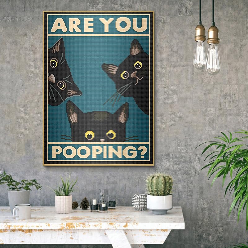 Stamping Cross Stitch Kit,Cats Counting Cross Stitch Kit for Adult Beginners, Full Line DIY Cross Stitch Stitching Kit for Home Decor Cross Stitch Patterns 12x16 inches