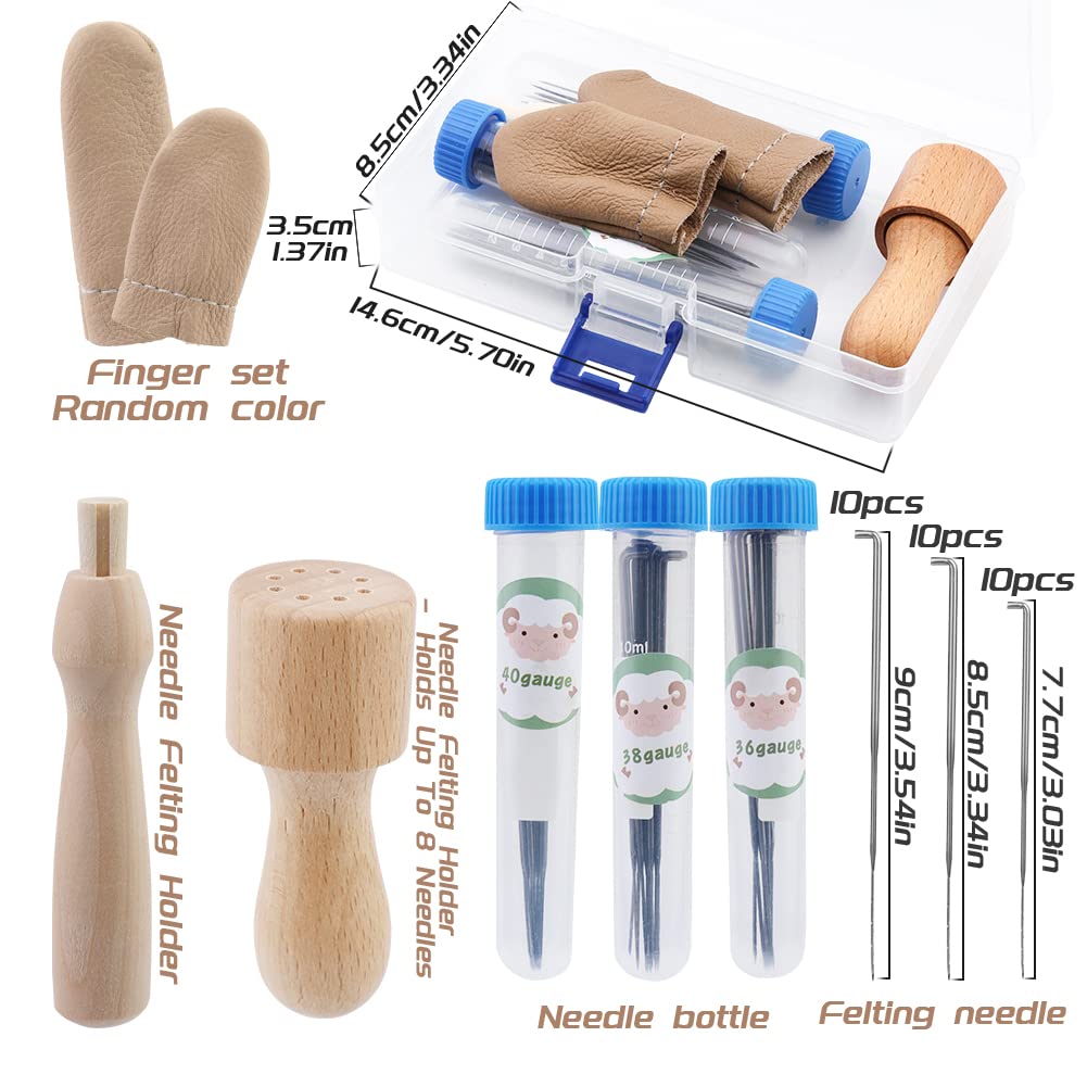 Needle Felting Tools, Needle Felting Supplies, Needle Felting Kit with 3 Size 30Pcs Needles Felting Needles,Wooden Handle, Finger Cots, Perfect for DIY Felting Wool Projects