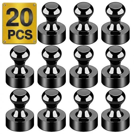 Tiergrade Metallic Magnets, Refrigerator Magnets, 20 Pack Black Magnetic Push Pins, Strong Fridge Magnets, Multi-use Whiteboard Magnets Perfect for Kitchen Office Classroom