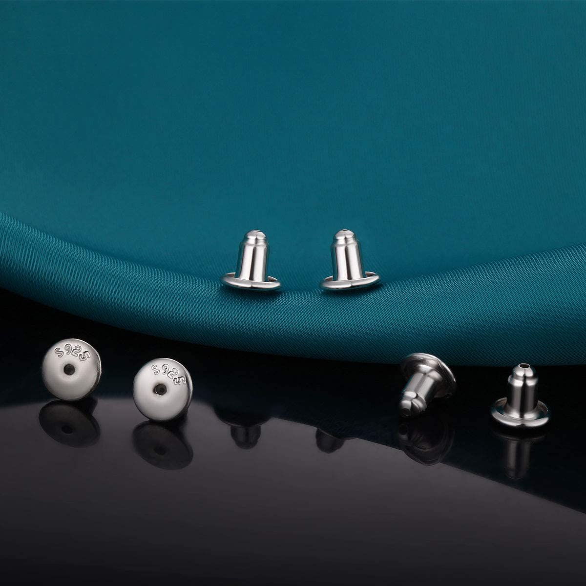 Catinee Locking Earring Backs for Studs, 14k Plated White Gold Earring Backs Secure, Hypoallergenic - 6pcs/3pair