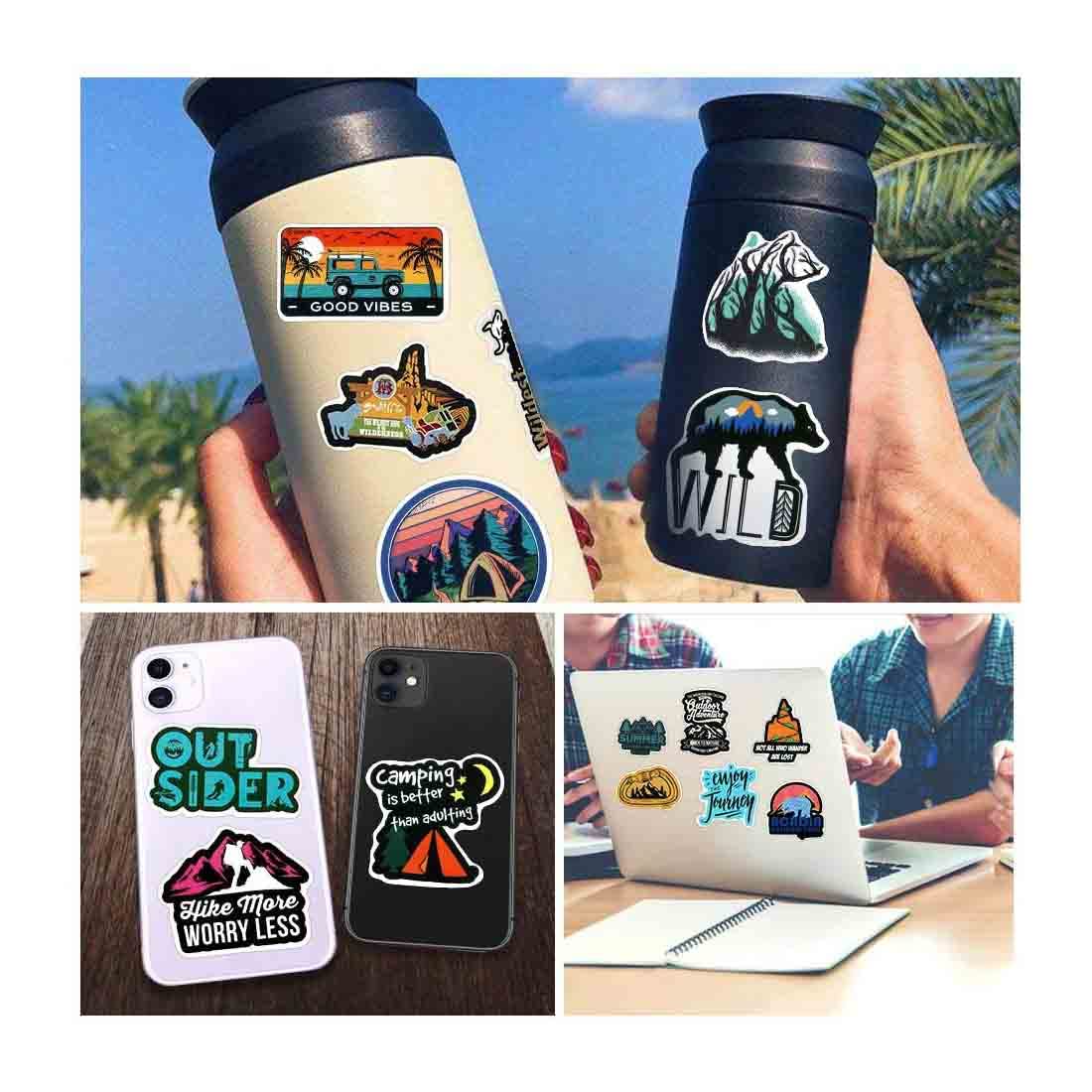 100pcs Outdoor Camping Hiking Adventure Stickers, Wilderness Nature Travel Camper Stickers for Water Bottle Laptop Luggage Cup, Waterproof Summer Camp Stickers Decals for Adults Teens Girls Boys Kids