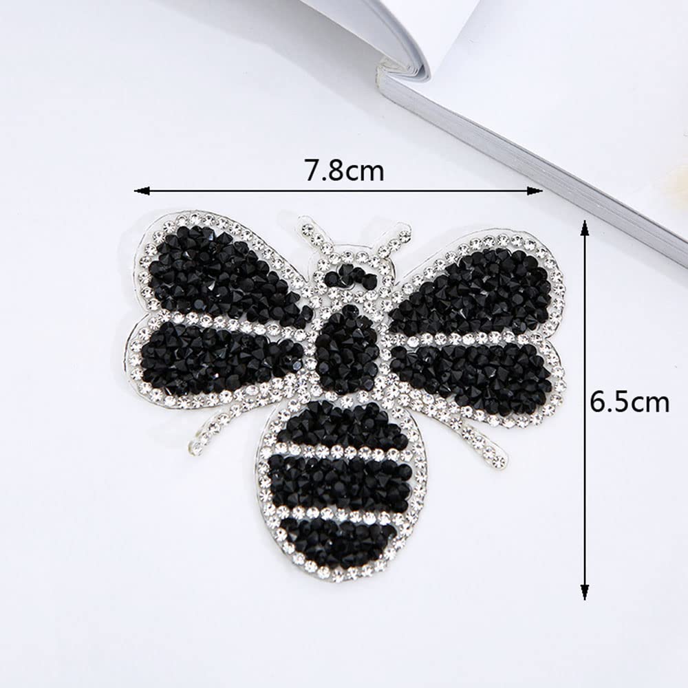 Yazon 4pcs Crystals Bee Patches Iron on Rhinestone Appliques Patch Transfer