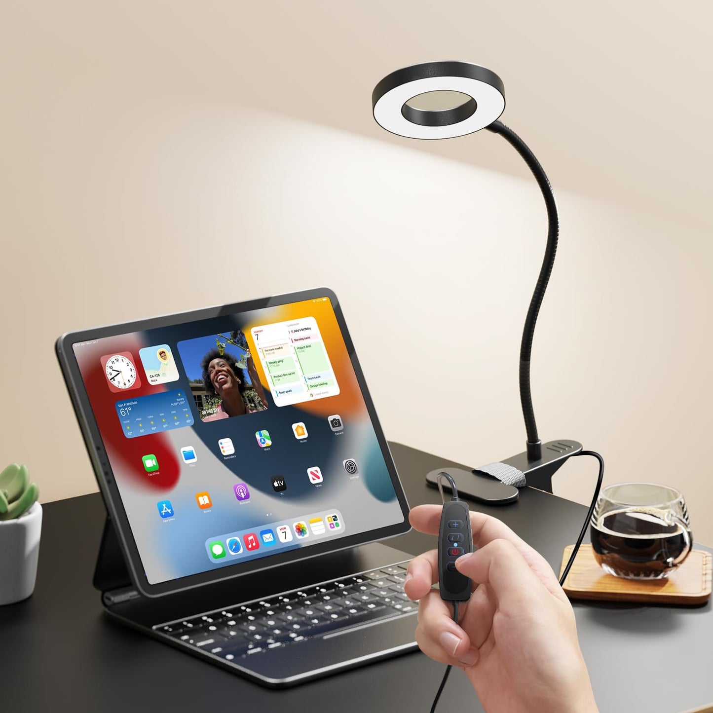 LED Desk Lamp Clip on Light with 3 Color Modes 10 Brightness Ring/Clamp Light 360° Flexible Gooseneck Dimmable Eye Protection Desk Light Desk Lamps for Home Office with Video Tutorials