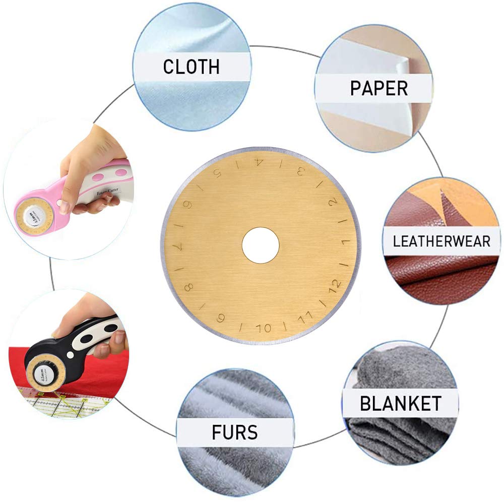 HEADLEY TOOLS Titanium Coated 45mm Rotary Cutter Blades 15 Pack Fits Olfa, Fiskars, Replacement Rotary Blade for Arts Crafts Quilting Scrapbooking Sewing, Sharp and Durable