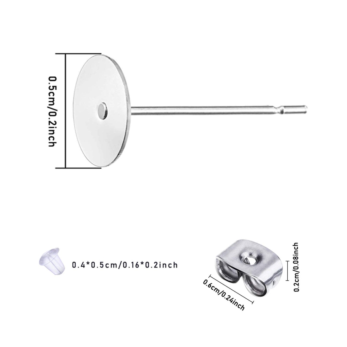 600 PCS 5MM Hypoallergenic Stainless Steel Earrings Posts Flat Pad Blank Earring Pin Studs with Butterfly Earring Backs and Silicone Bullet Earring Backs for Jewelry Making Findings