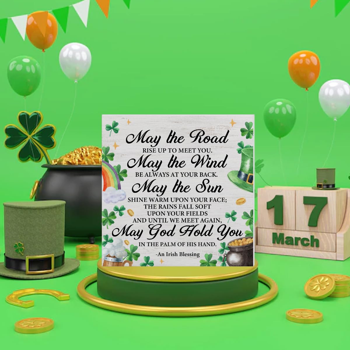 Irish Blessing Decorations St. Patricks Day Decor, Rustic an Irish Blessing Wood Sign Home Tabletop Shelf Desk Decor, St Patricks Day Decorations, 5 X 5 Inches