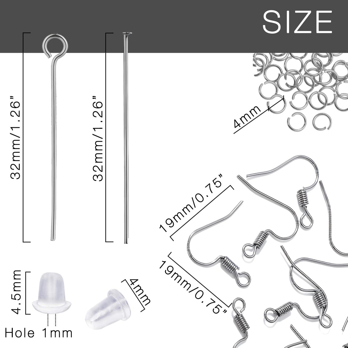 800PCs Fish Hooks & Pins, Earring Making Kit (Fish Hook Silver)