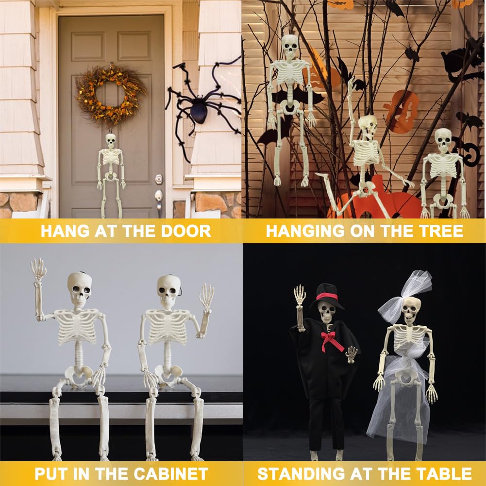 5 Packs Halloween Skeleton Decorations, 16" Halloween Full Body Mini Skeleton with Movable Posable Joints, Spooky Plastic Skeleton for Yard Garden Lawn Haunted House Graveyard Props Decor