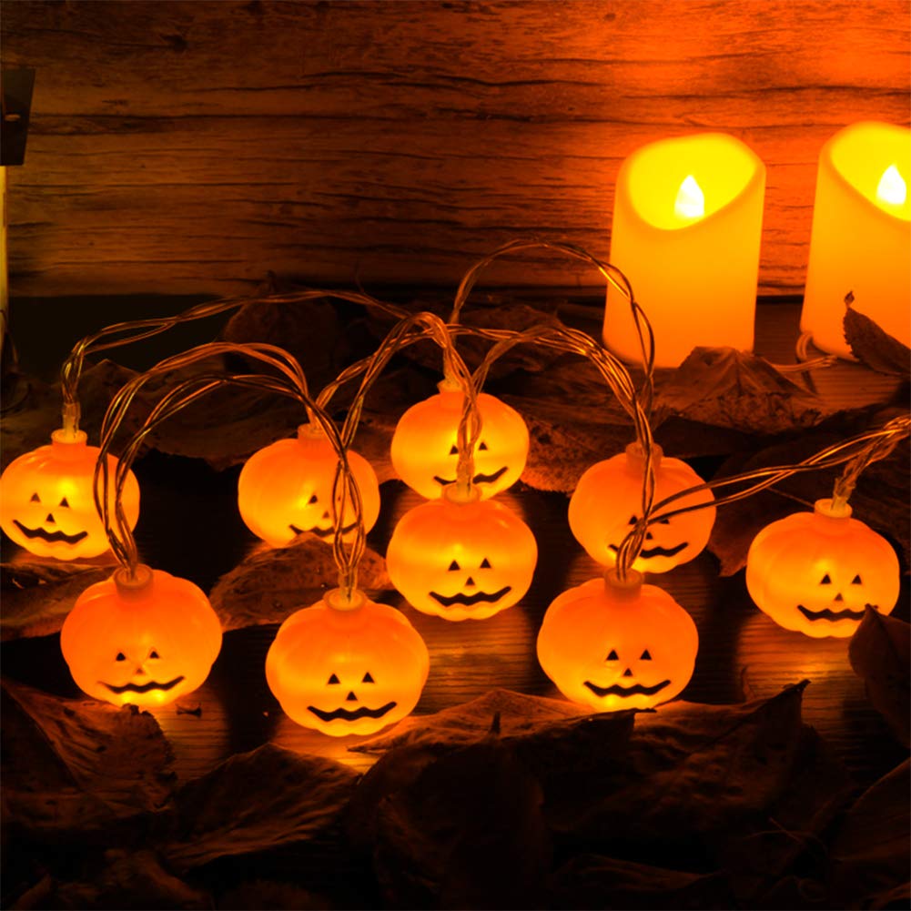Woochic Halloween String Lights, LED Pumpkin Lights - 3D Waterproof Orange Jack-O-Lantern 20 LED Battery Operated String Lights, 8 Modes Holiday Lights for Indoor Outdoor Decor Party Decorations