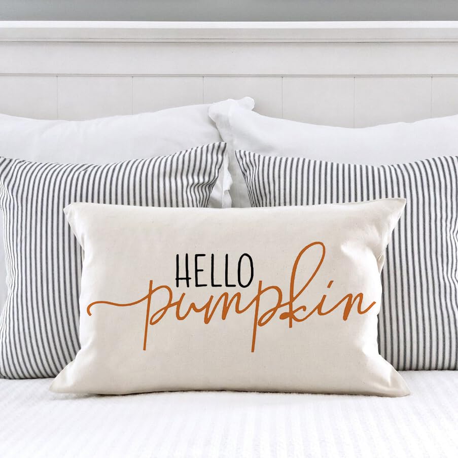 GTEXT 12x20 inch Fall Throw Pillow Cover Hello Pumpkin Cushion Cover Autumn Decor Fall Pumpkins, Outdoor Pillow Linen Square Pillow Cover for Cushion,Sofa Fall Pillow Cover