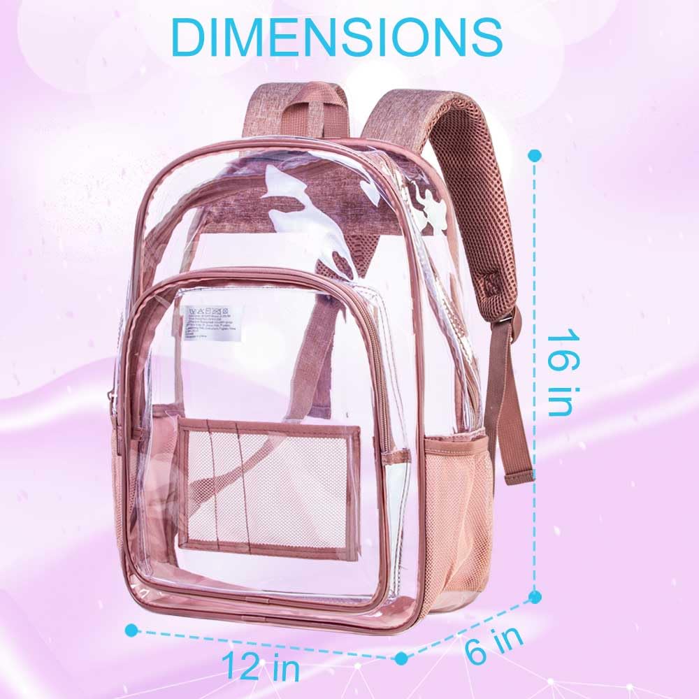 AGSDON Clear Backpack, Heavy Duty Transparent Bookbag, See Through PVC Backpacks for Women - Pink