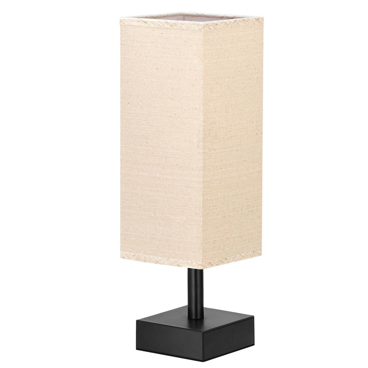 aooshine Small Bedside Table Lamp for Bedroom - Square Beige Fabric Shade