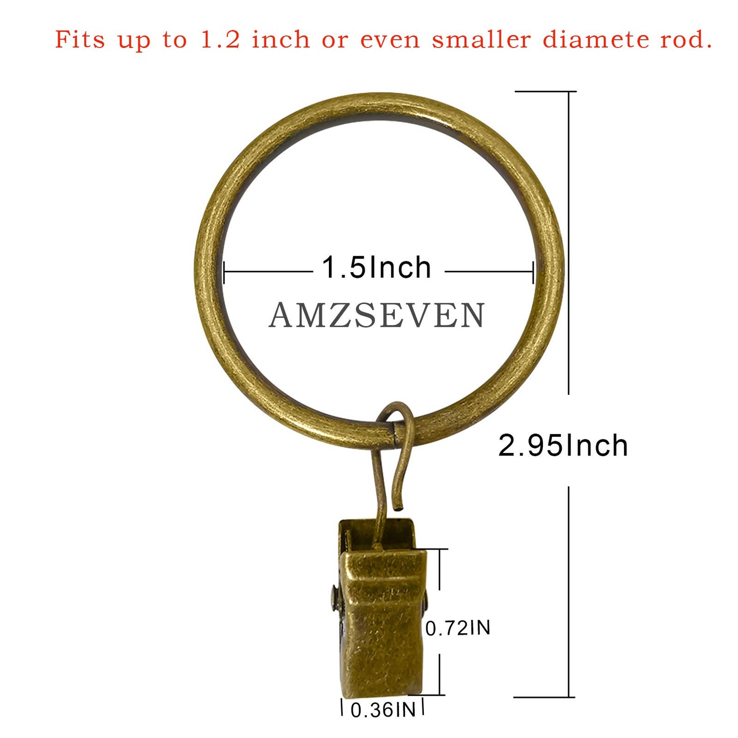 AMZSEVEN 40 Pack Metal Curtain Rings with Clips, Drapery Clips Hooks, Decorative Curtain Rod Clips 1.5 in Interior Diameter, Antique Bronze