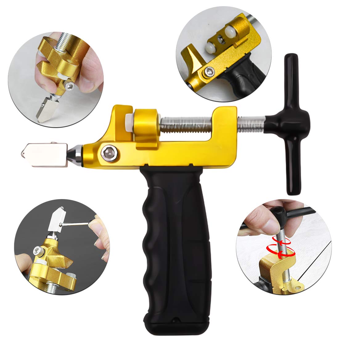 2 in 1 Glass Cutting Tool Kit Breaking Pliers and Glass Cutter Tungsten Hand Portable Glass knife for Ceramic, Mirror, Manual Tile Cutter Glass Breaker with 2 Bonus Tungsten blades and Screwdriver