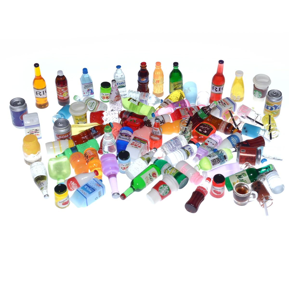 Nuanmu Miniature Food Drink Bottles Pretend Play Kitchen Game Party Toys (10 Bottles + 10 Foods（Random）)