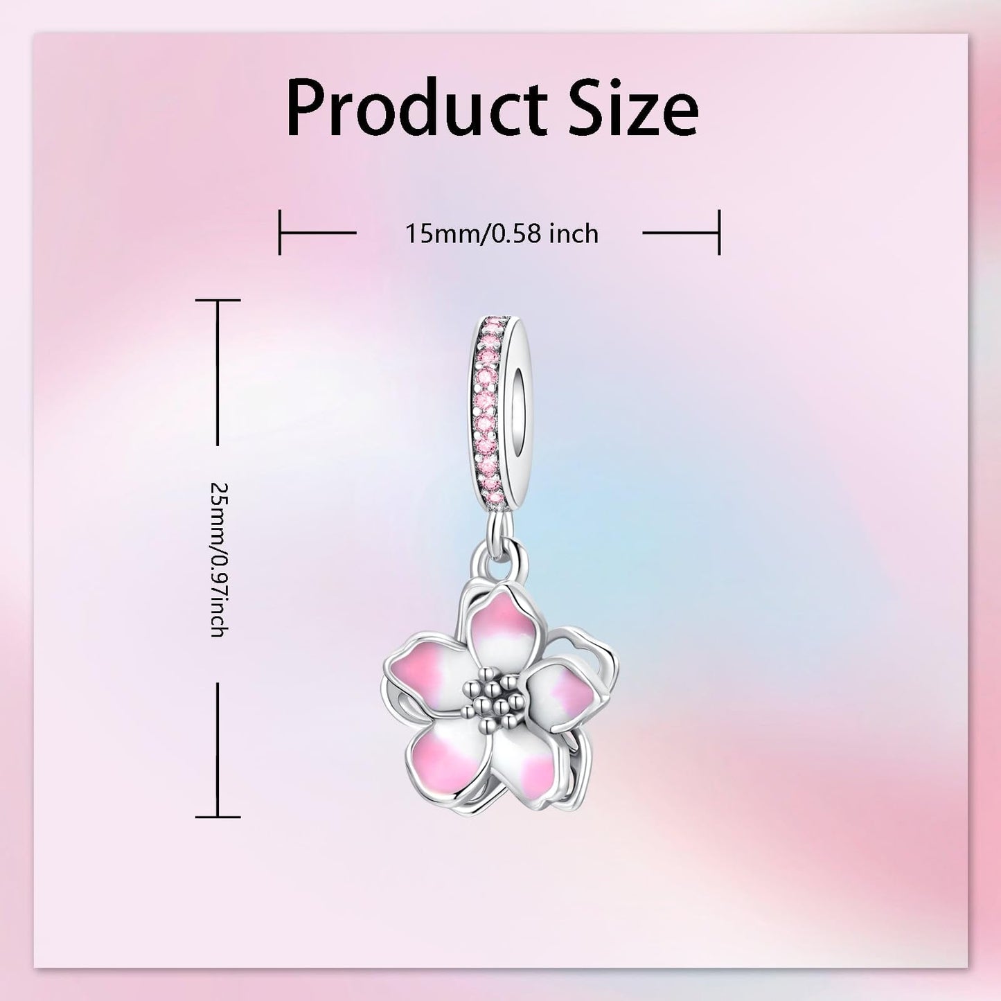 Alstade Pink Cherry Blossom Charm 925 Sterling Silver Charms fits Bracelets and Necklace Pendant Bead Charms Jewelry Present for Women Family Friends