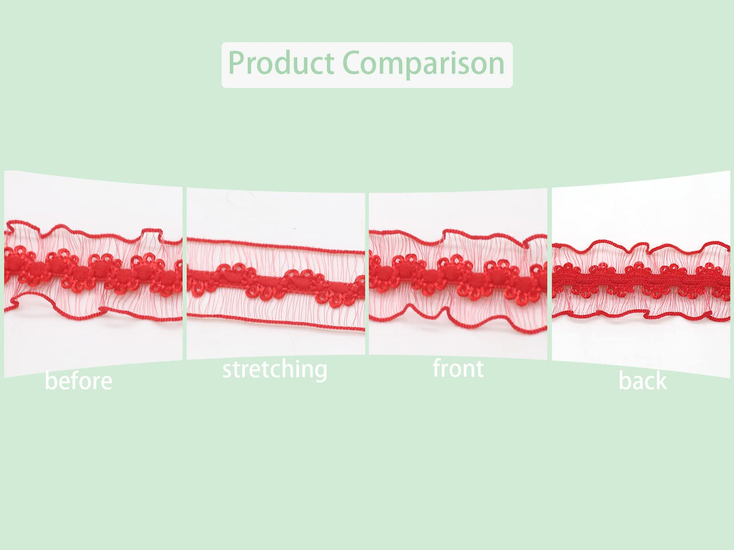 JESEP YONG 120 Yards Elastic Ruffle Ribbon for Sewing Assortment Organza Lace Trim 3/4 inch Stretch Crochet Craft Lace Trim Band Clothing and Garment for DIY Headband-Clothes-Bonnets-Hat