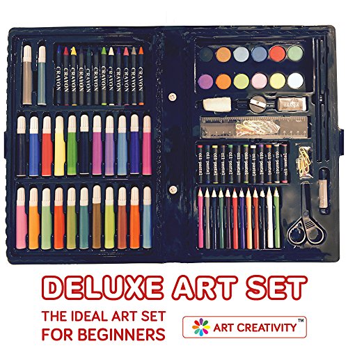 ArtCreativity Deluxe Art Kit For Kids Art Set- Beginners Supplies 101 Piece Artist Drawing Painting Kit with Coloring Book, Art And Craft Gift Set for Boys, Girls, Ages 6 7 8 9 10 11 12