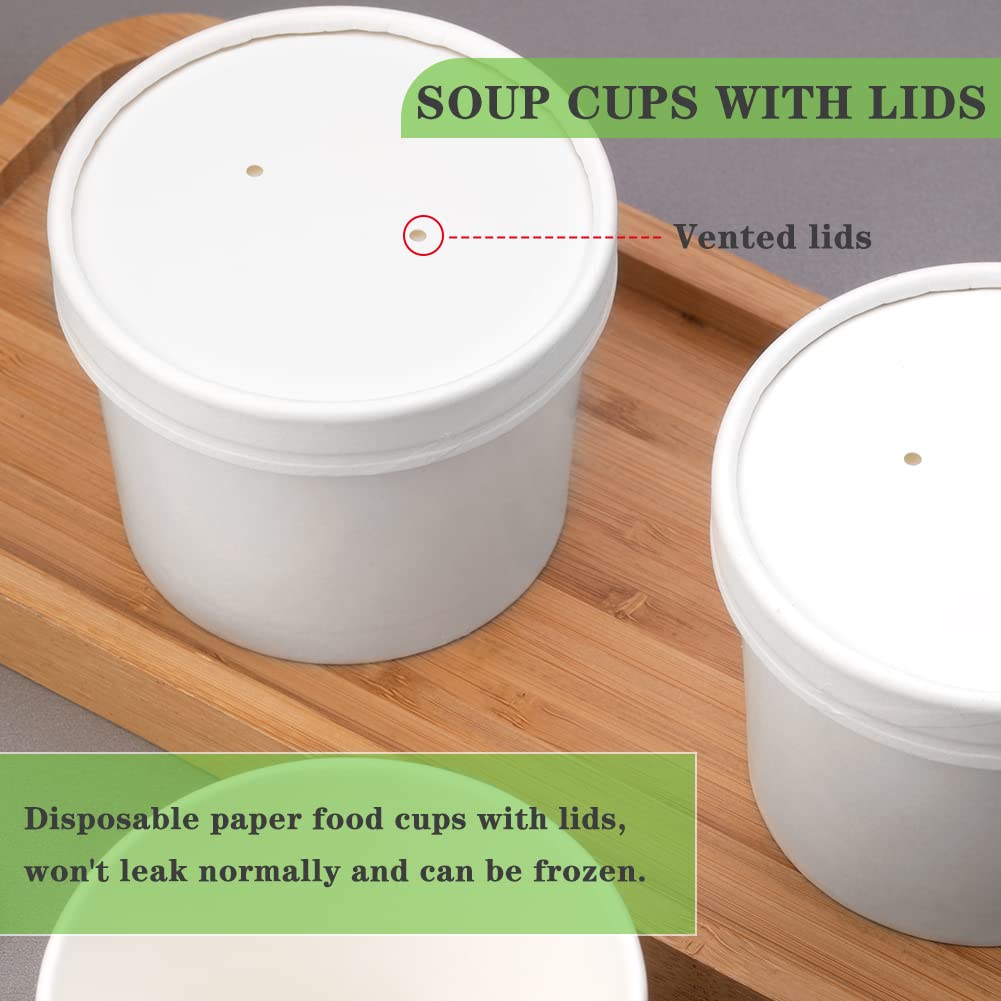 12 oz 50 Pack Paper Soup Containers with Lids, Disposable Food Cups, Soup Cups Paper Ice Cream Cup, Dessert Cup, Yogurt Ice Cream Containers. Great For Restaurants, Take Outs, or To-Go Lunch