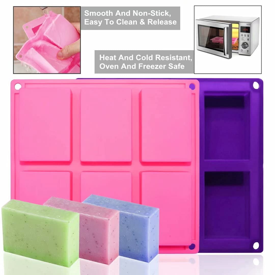 Bangp 4 Pack Silicone Soap Molds,Rectangle Soap Mold,6 Cavities Silicone Molds for Craft Soap Making,Cake Chocolate Mold,with 100pcs 3.5x5 inches Bags