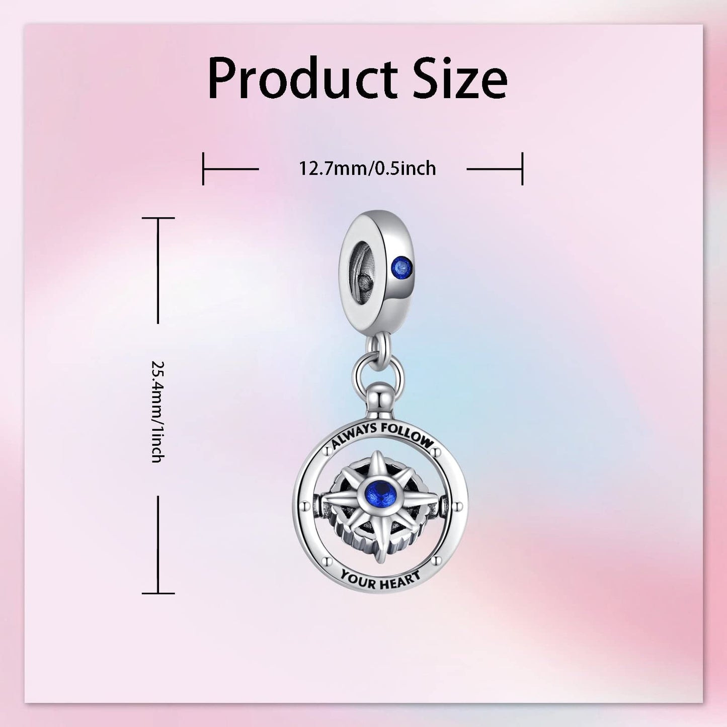 Alstade Spinning Compass Dangle Charm 925 Sterling Silver Charms fits Bracelets and Necklace Pendant Bead Charms Jewelry Present for Women Family Friends