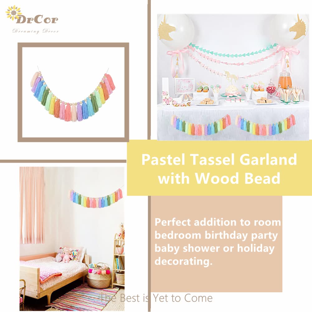 Pastel Rainbow Tassel Garland – Spring Easter Boho Wall Decor for Classroom, Nursery, Kids Room, Baby Shower, Spring Party, Bulletin Board Decorations