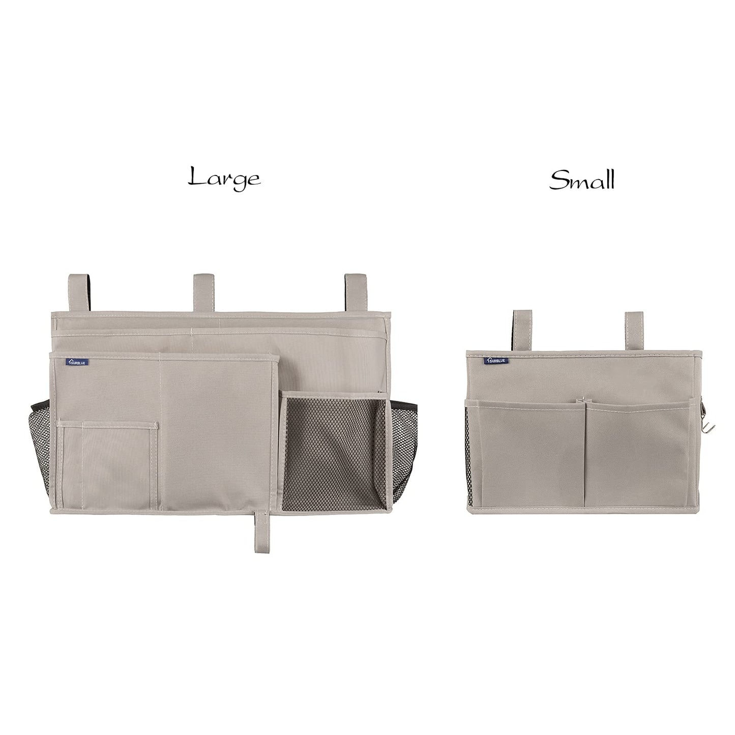 Surblue Bedside Caddy Hanging Bed Organizer Storage Bag Pocket for Bunk and Hospital Beds, College Dorm Rooms Baby Bed Rails,Camp 4 Pockets and 2 Hooks (Gray)