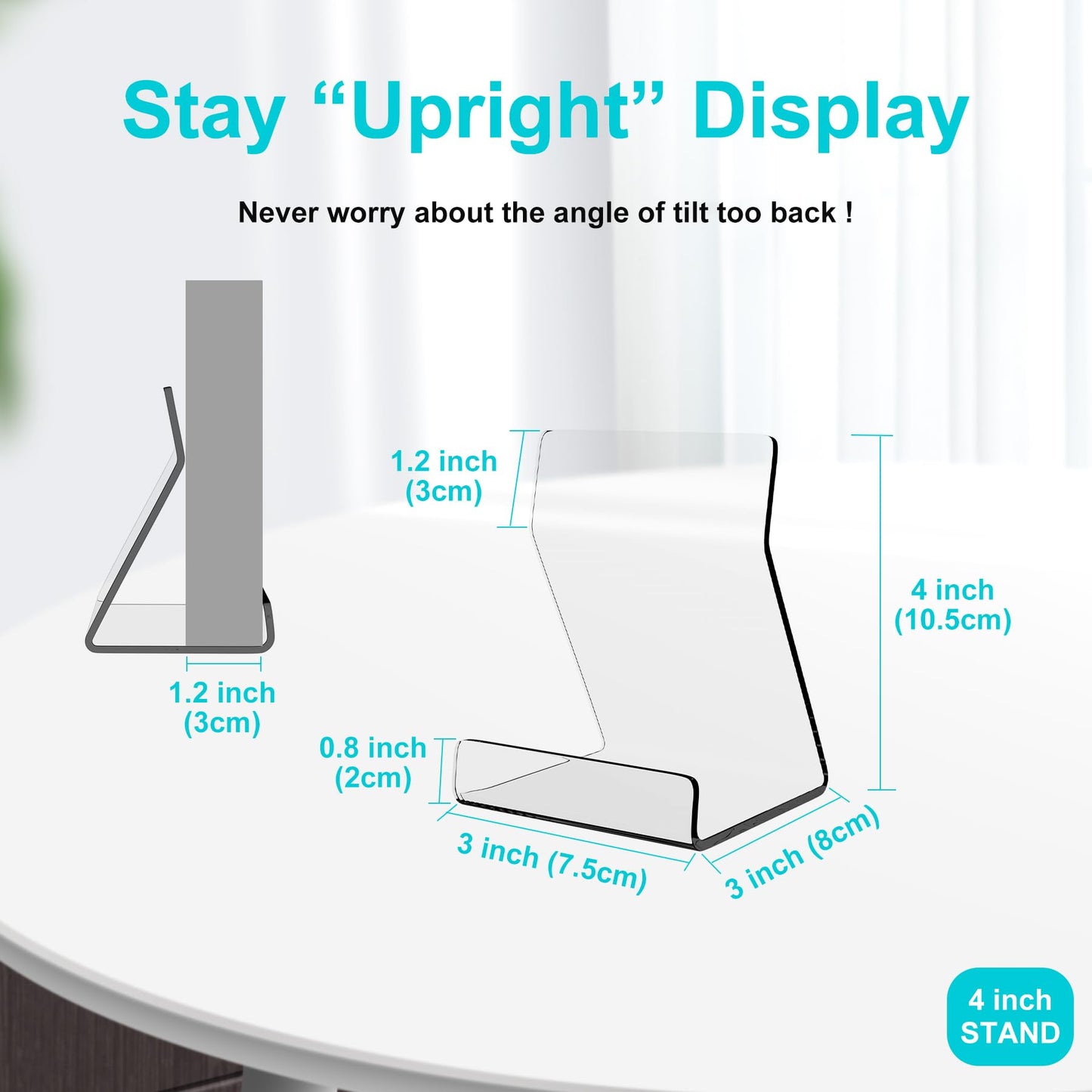 Acylic Upright Display Stand, 6PC 4 Inch Clear Display Holder Easel Base Picture Frame for Home Office School Store to Display Book, Vinyl Record, Album, LP Cover, Artworks, CDs