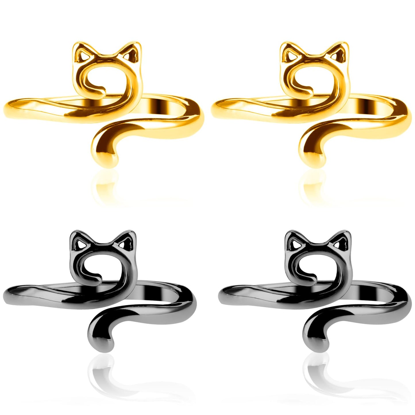 Knitting Crochet Loop Ring for Fingers Metal Open Yarn Guide Crochet Rings Adjustable Braided Faster Knitting Thimbles Holders Accessories (2Black,2Gold)