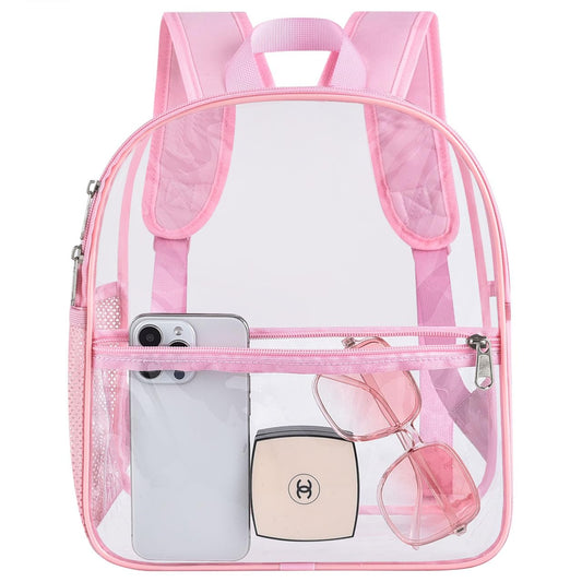 Oraben Clear Backpack Stadium Approved 12×12×6, Small Clear Backpack Transparent Backpack for Sports Event Concert (Pink)