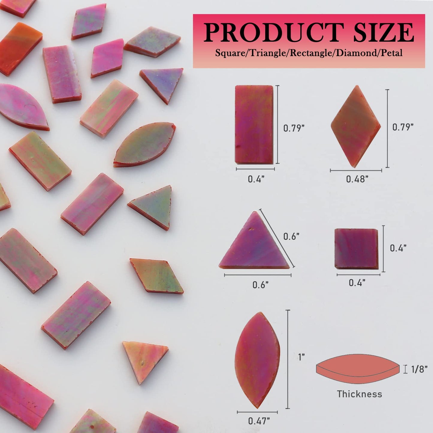 LITMIND Iridescent Glass Mosaic Tiles for Crafts, 240 Pieces 5 Shapes Mixed Stained Glass Pieces, Mosaic Kits for Adults (Iridescent Orange Red)