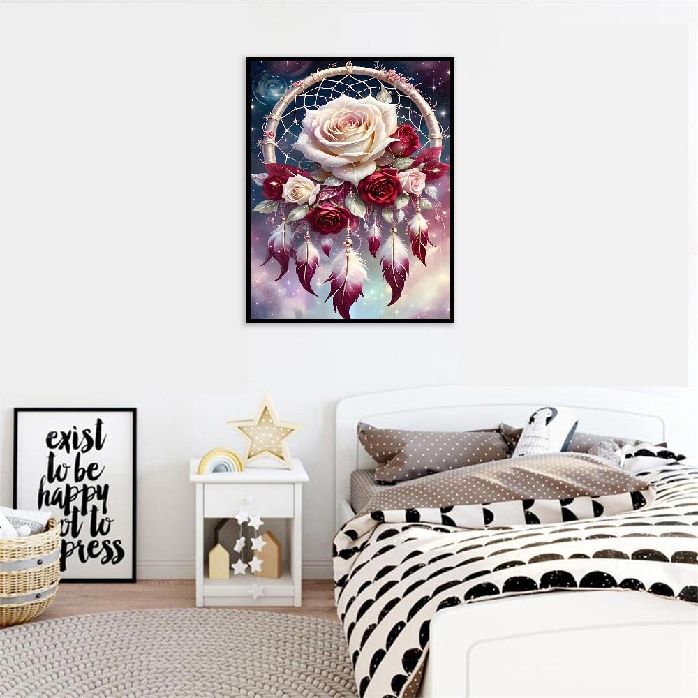 Dream Catcher Counted Cross Stitch Kits for Adults, Flowers Stamped Cross Stitch Kits for Beginners, Needlepoint Cross-Stitch Patterns Embroidery Kits Arts and Crafts for Home Decor 12×16 Inch