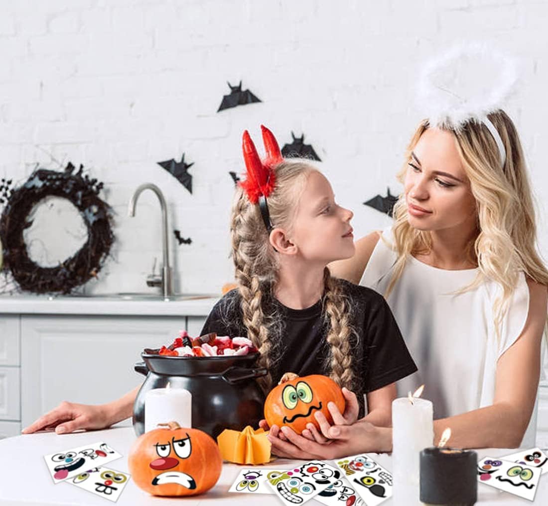 36 Pack Halloween Pumpkin Decorating Stickers Mini Make 36 Small Pumpkin Face Stickers for Halloween Kids Toddlers Party Favors Treats Sticker Gifts 18 Sheets, Pumpkins not Included