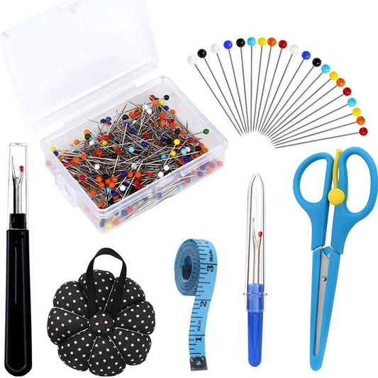 300 Pieces Multicolor Sewing Pins - 32mm Straight Quilting Pins Including Sewing Seam Ripper Scissors Pin Cushion and Soft Tape Measure for Dressmaking Jewelry Decoration