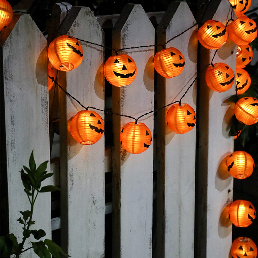 GOOTHY Halloween Pumpkin Lantern String Lights, 8.5Ft Halloween Orange Decorative String Lights with 10 Mini Jack-O- Lanterns Pumpkins, Plug in Outdoor Halloween Lantern Lights for Party Patio Garden