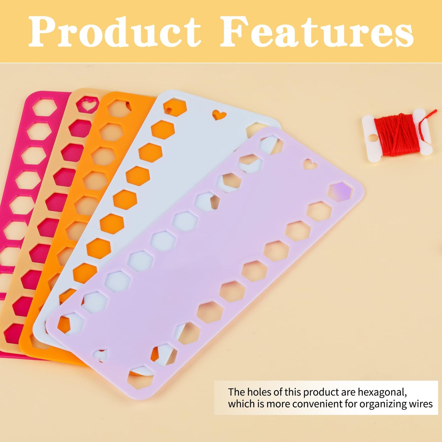 Embroidery Floss Organizer, 5 Color Plastic Floss Bobbin, Cross Stitch Thread Organizer and Storage, Floss Cards with 20 Holes and Label, Craft Diy Embroidery