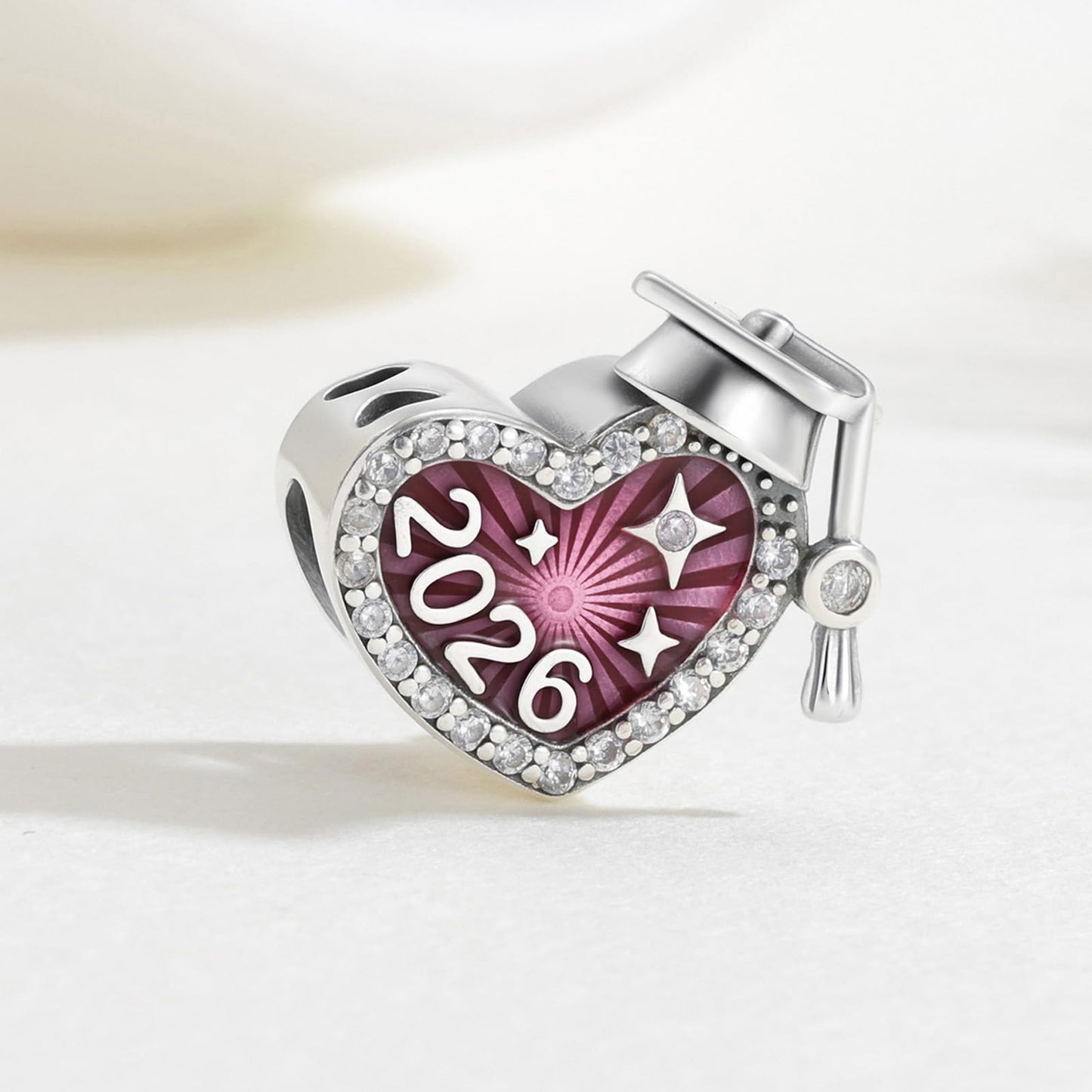 KEQ 2026 Graduation Cap Charms for Pandora Bracelets Necklace 925 Sterling Silver Bead for Daughter Granddaughter Graduation Pedant with 5A Cubic BBF Christmas Gift (Pink)