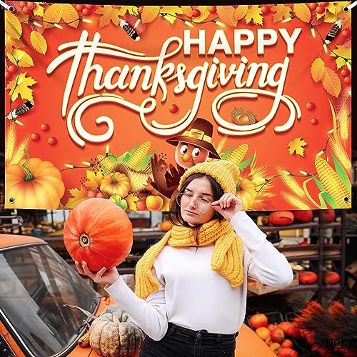 KatchOn, Happy Thanksgiving Banner - XtraLarge, 72x44 Inch | Happy Thanksgiving Backdrop for Thanksgiving Decorations | Thanksgiving Party Decorations, Fall Decorations | Thanksgiving Wall Banner