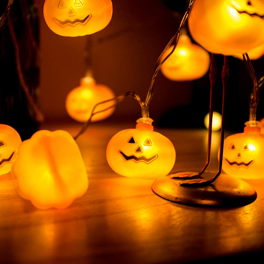 Woochic Halloween String Lights, LED Pumpkin Lights - 3D Waterproof Orange Jack-O-Lantern 20 LED Battery Operated String Lights, 8 Modes Holiday Lights for Indoor Outdoor Decor Party Decorations