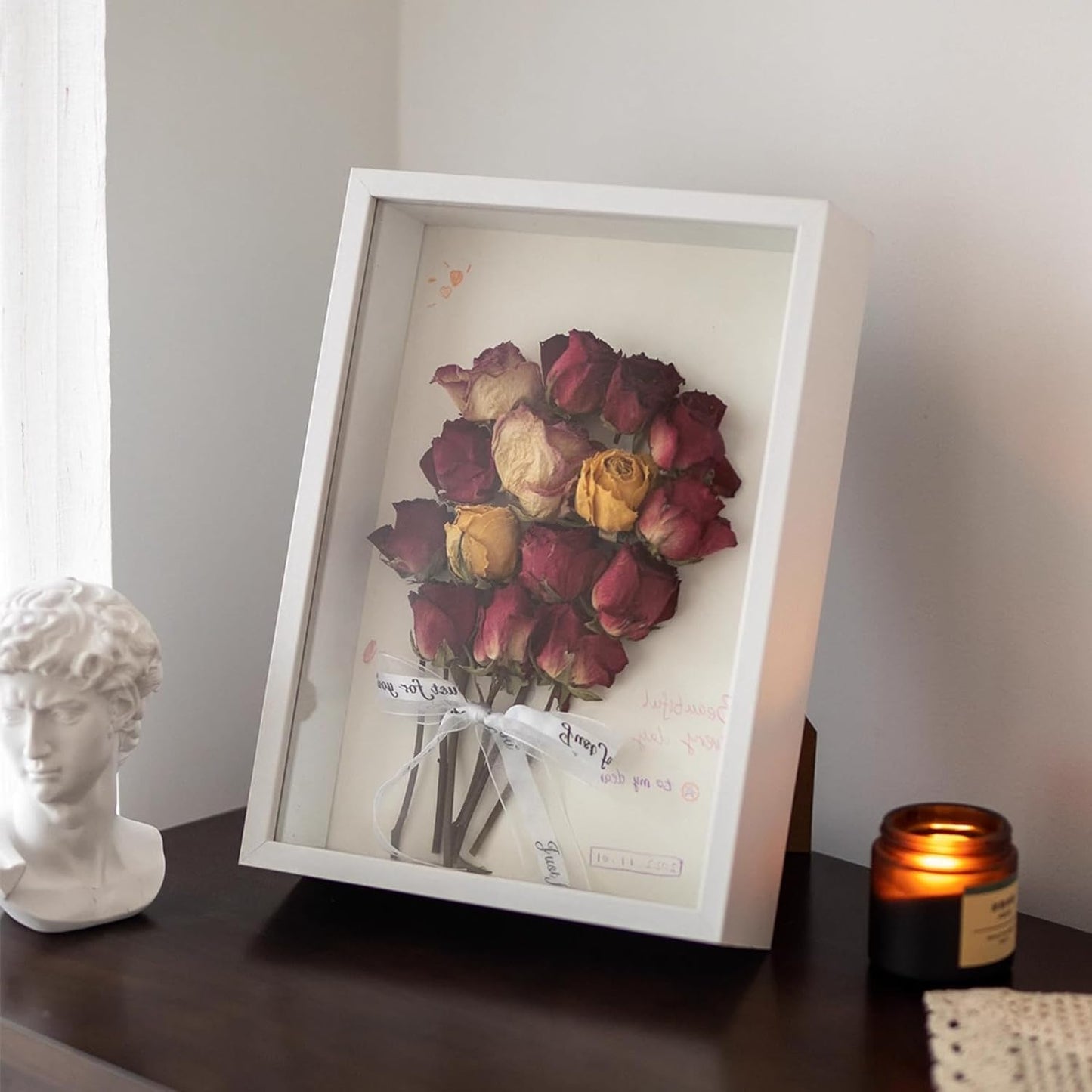 8x10 White Wooden Shadow Box Frame Memory Box, MDF Wood with Tempered Glass, 1.8 inch Depth Display Box for Collages Collections Mementos Awards Medals Photos (White)