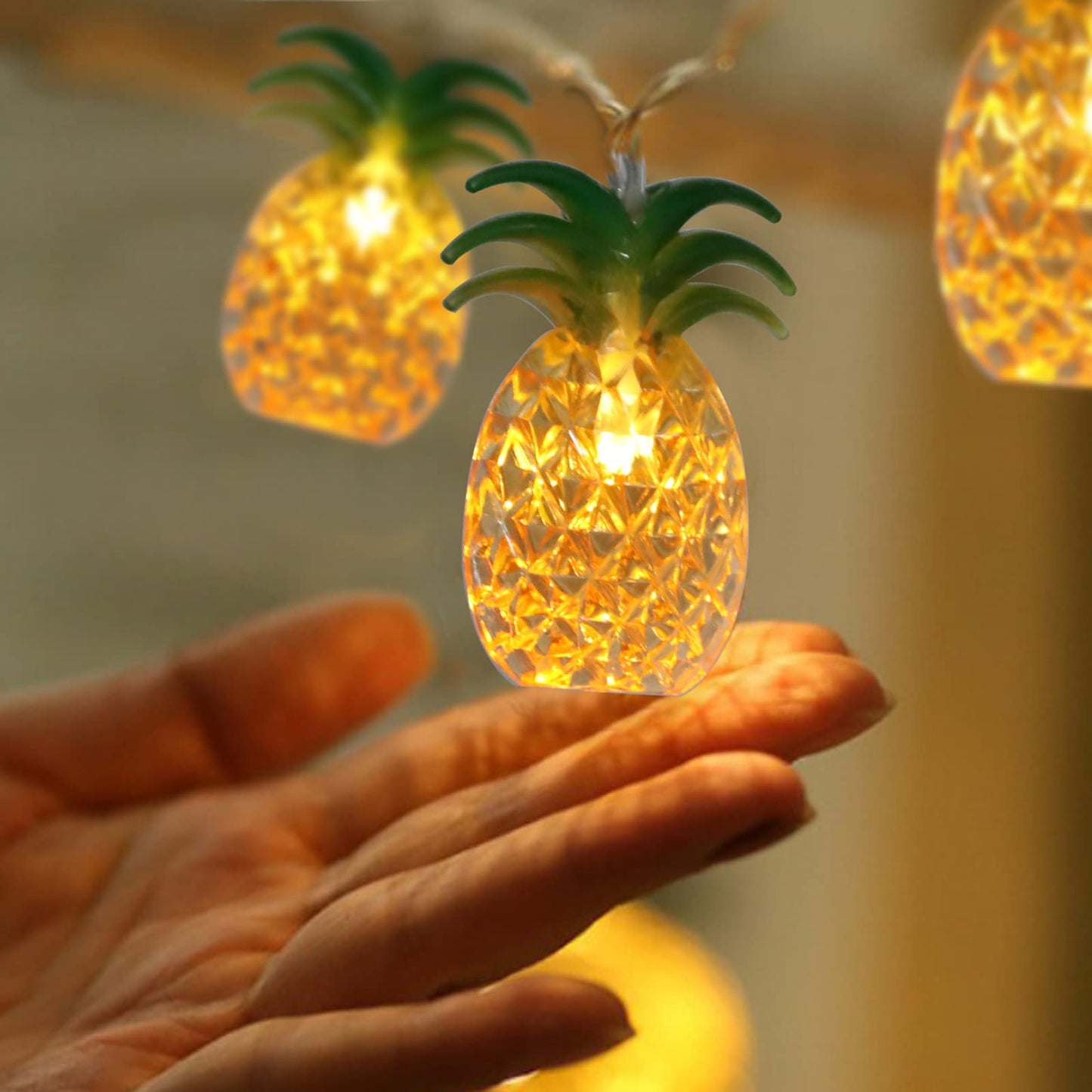 Vigdur 2 Packs Pineapple String Lights - Battery Operated with 20LED Fun Patio Lights for Party Bedroom Home Birthday Indoor Outdoor Hawaiian Tropical Tiki Gifts Decor,13Ft