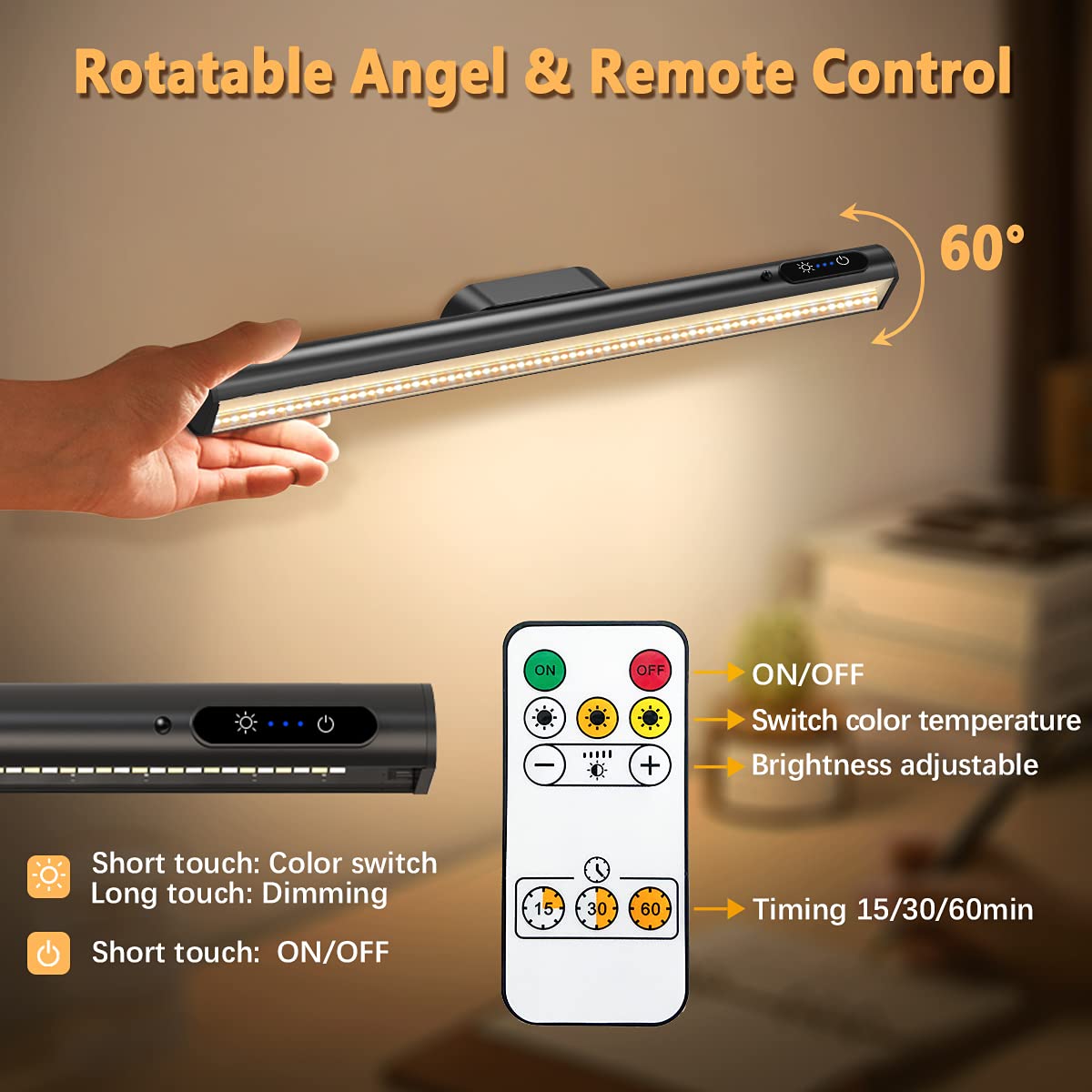 bravzurg Rechargeable Magnetic LED Light Bar with Remote, Under Cabinet Lighting Wireless, Battery Powered Operated Wall Strip Lights, Dimmable Desk Lamp for Mirror Closet Picture Kitchen – Black