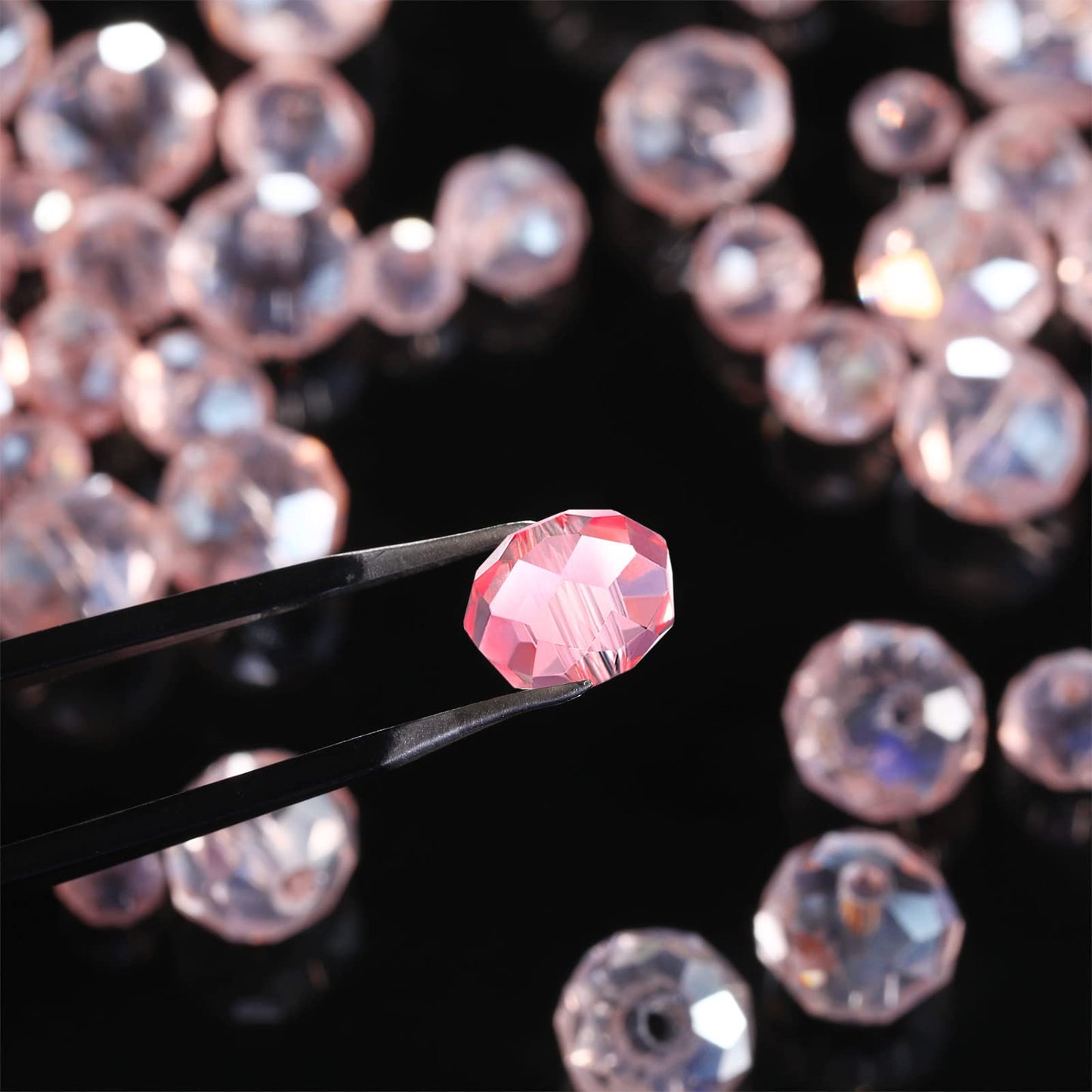 600 Pcs Crystal Glass Beads for Jewelry Making Bulk Faceted Gemstone Rondelle Loose Beads for Bracelet DIY Crafts 8 mm, 6 mm, 4 mm(Pink AB Color)